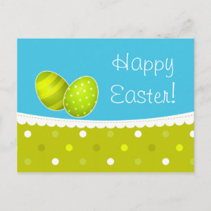 Happy Easter Eggs Green Blue Design Holiday Postcard