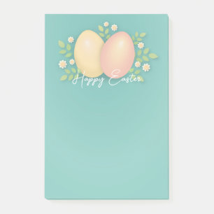 Happy Easter eggs in soft blue floral design Post-it Notes