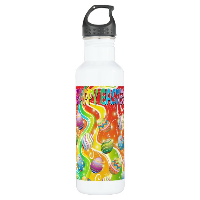 Happy Easter Eggs Ornamental Design 710 Ml Water Bottle (Front)
