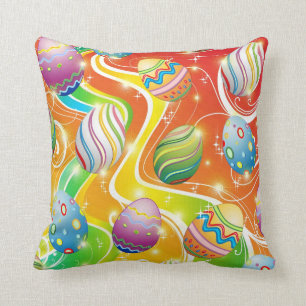 Happy Easter Eggs Ornamental Design Cushion