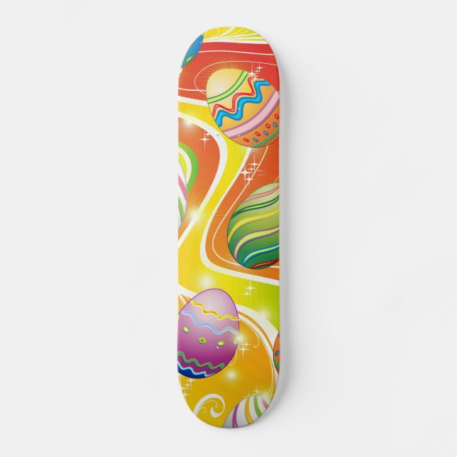 Happy Easter Eggs Ornamental Design Skateboard (Front)