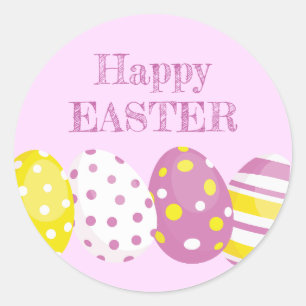 Happy Easter Eggs Pink Background Classic Round Sticker