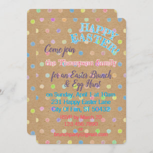 Happy Easter Eggs Polkadots On Faux Kraft Paper Invitation