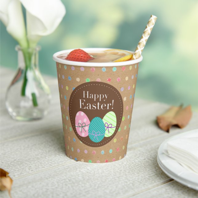 Happy Easter Eggs Polkadots On Faux Kraft Paper Pa Paper Cups (Insitu)
