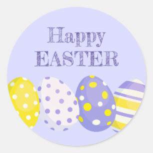 Happy Easter Eggs Purple Background Classic Round Sticker