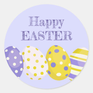 Happy Easter Eggs Purple Background Classic Round Sticker