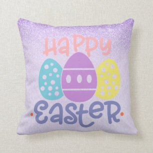 Happy Easter Eggs Purple Spring Cushion