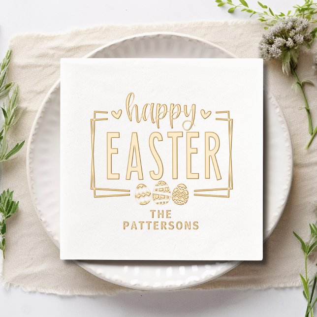 Happy Easter Eggs Script Personalised Name Foil Napkins (Creator Uploaded)