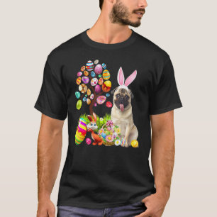 Happy Easter Eggs Tree Bunny Fawn Pug Dog T-Shirt
