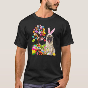 Happy Easter Eggs Tree Bunny Fawn Pug Dog T-Shirt