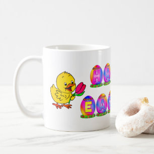 Happy Easter Eggs with Yellow Chick & Tulip Coffee Mug