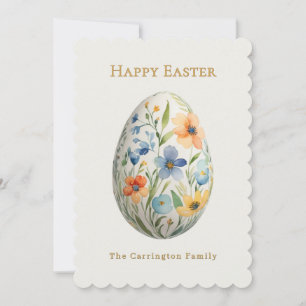 Happy Easter Elegant Floral Egg Personalised Holiday Card
