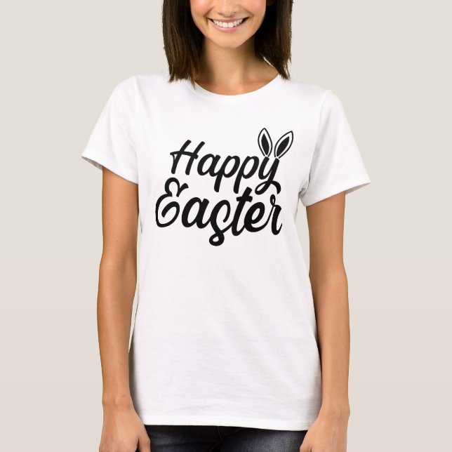 Happy Easter, Elegant & Simple Bunny Ears T-Shirt (Front)