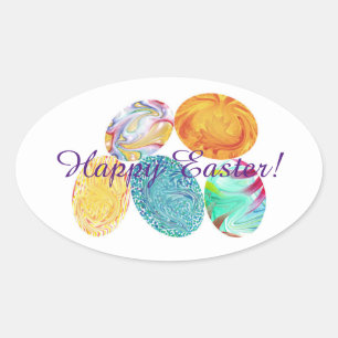 Happy Easter, elegant swirled easter eggs stickers