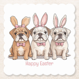 Happy Easter English Bulldogs Paper Coaster