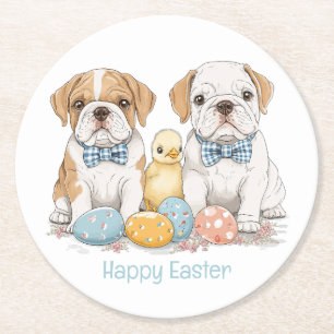 Happy Easter English Bulldogs Round Paper Coaster