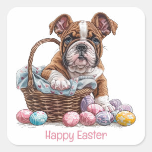 Happy Easter English Bulldogs Square Sticker