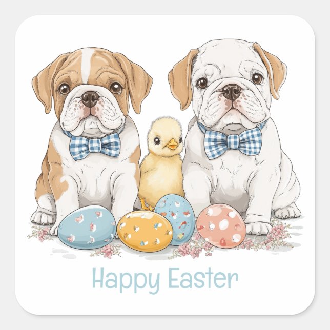Happy Easter English Bulldogs Square Sticker (Front)