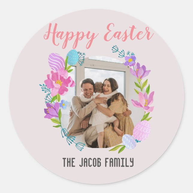  Happy Easter family,easter bunny family one photo Classic Round Sticker (Front)