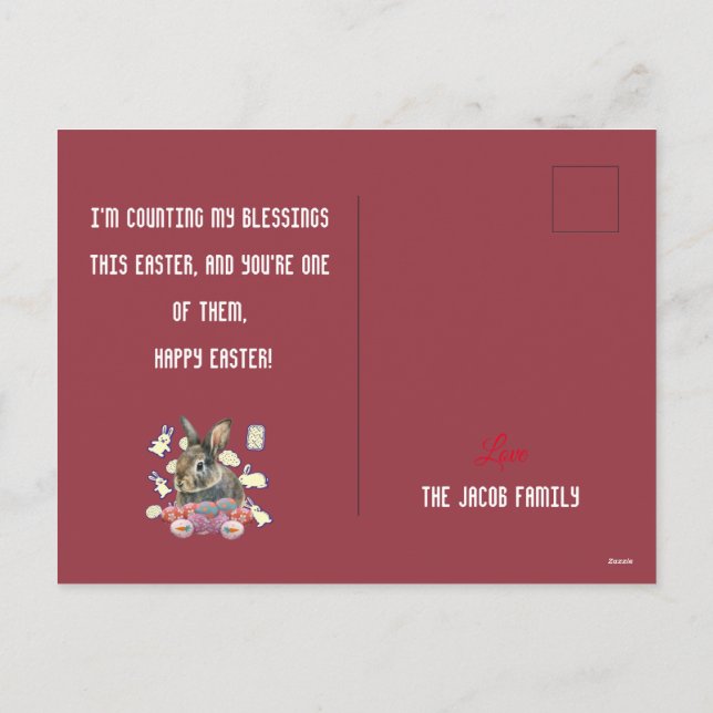  Happy Easter family, easter bunny, personalise  Holiday Postcard (Back)