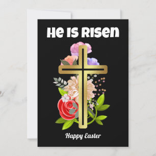 Happy Easter family,floral and cross christian Holiday Card
