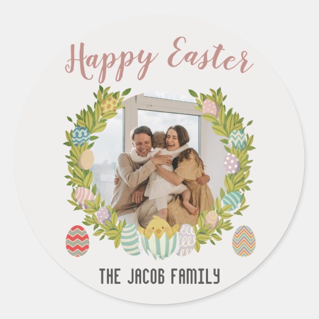  Happy Easter family, happy family one photo  Classic Round Sticker (Front)