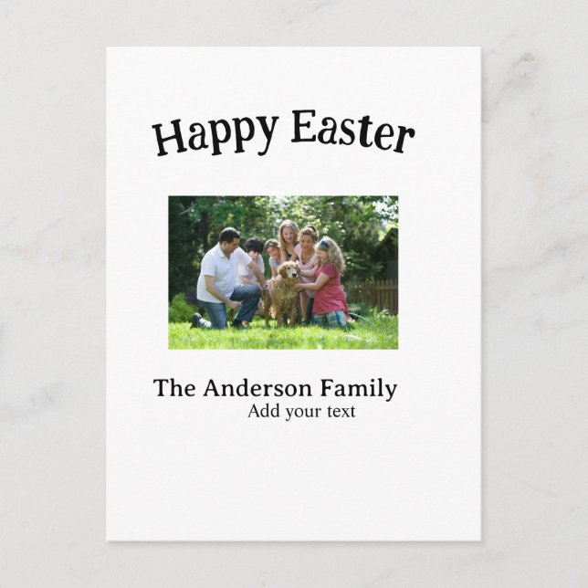 Happy Easter family photo name text reunion simple Holiday Postcard (Front)