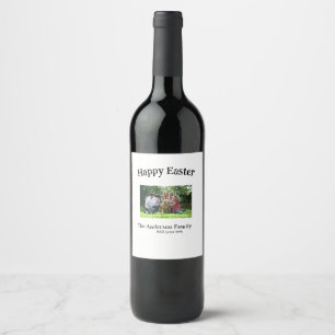 Happy Easter family photo name text reunion simple Wine Label
