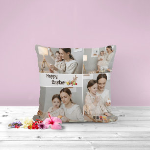 Happy Easter Family Photo Throw Pillow