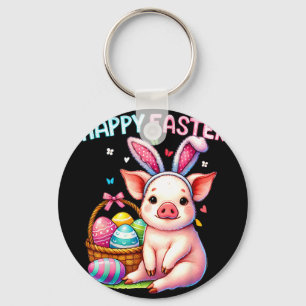 Happy easter farm animal pig lovers bunny womenHap Key Ring