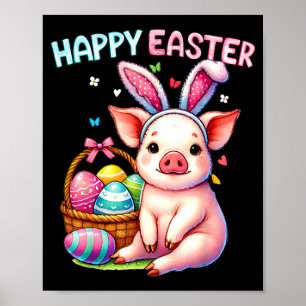 Happy easter farm animal pig lovers bunny womenHap Poster