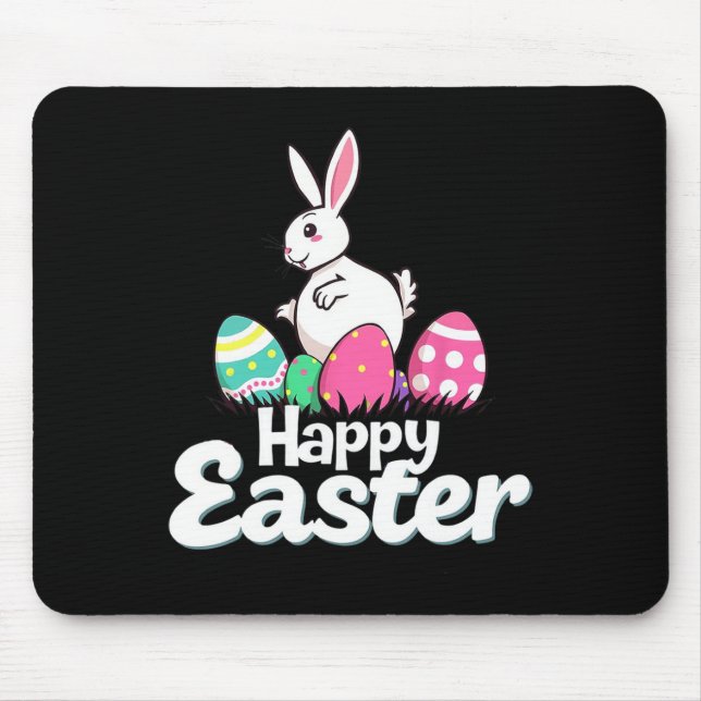 Happy Easter Fat Bunny Easter Outfit Egg Nest Flow Mouse Pad (Front)