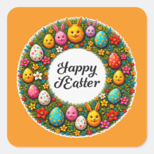 Happy Easter – Festive Egg Wreath Autocolante Square Sticker