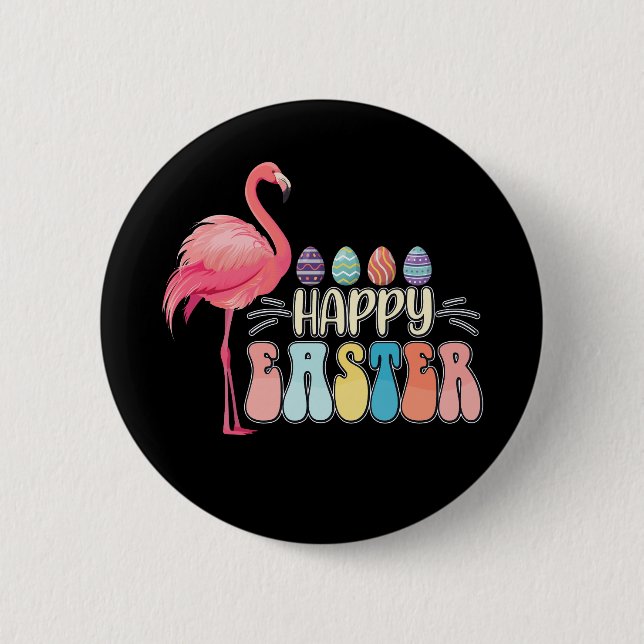 Happy Easter Flamingo Bunny Egg Basket 6 Cm Round Badge (Front)