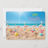 Happy Easter Flamingo Easter Egg Hunt on Beach