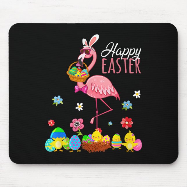 Happy Easter Flamingo With Easter Egg Bysket Hunti Mouse Pad (Front)