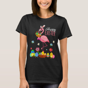 Happy Easter Flamingo With Easter Egg Bysket Hunti T-Shirt