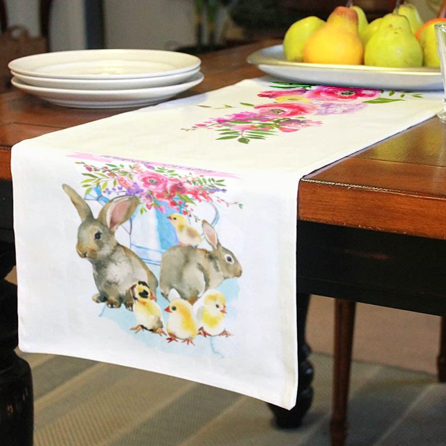 Happy Easter Floral and Bunnies Short Table Runner (Creator Uploaded)
