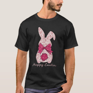 Happy Easter Floral Bunny Coquette Bow Pink Chinoi T-Shirt