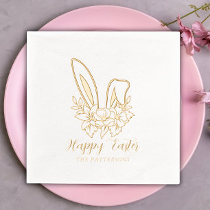 Happy Easter Floral Bunny Ears Personalised Name Foil Napkins