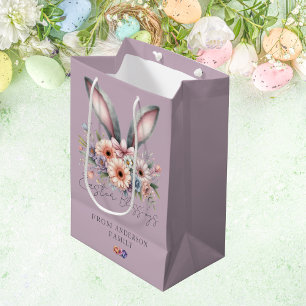 Happy Easter Floral Bunny Ears Purple Medium Gift Bag