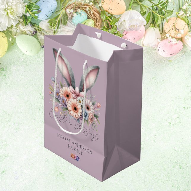 Happy Easter Floral Bunny Ears Purple Medium Gift Bag (Creator Uploaded)
