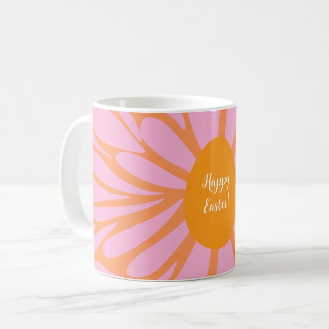 Happy Easter floral burst orange egg Coffee Mug (Front Left)