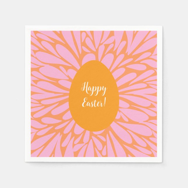 Happy Easter floral burst orange egg Napkin (Front)