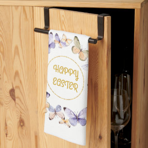 Happy Easter Floral Butterfly Wreath Kitchen Towe Tea Towel