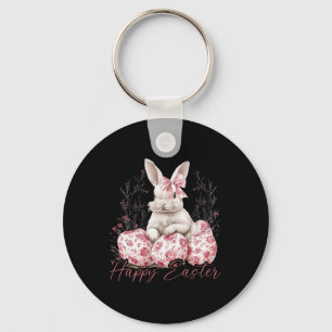 Happy Easter Floral Chinoiserie Bunny Coquette Wom Key Ring