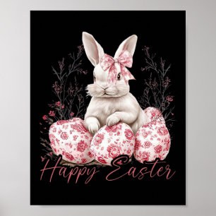 Happy Easter Floral Chinoiserie Bunny Coquette Wom Poster