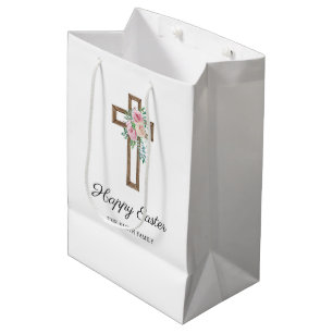 Happy Easter Floral Cross Medium Gift Bag