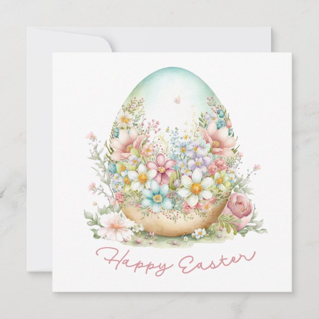Happy Easter Floral Easter Egg Card (Front)