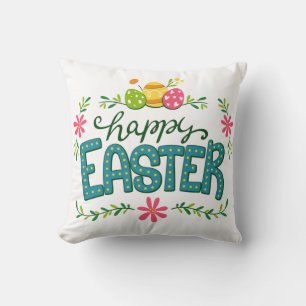 Happy Easter Floral Flowers Easter Eggs Cushion